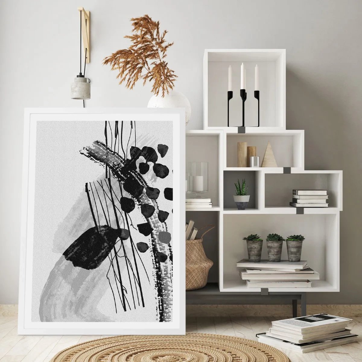 Poster in white frmae - Black and White Organic Abstraction - 30x40 cm
