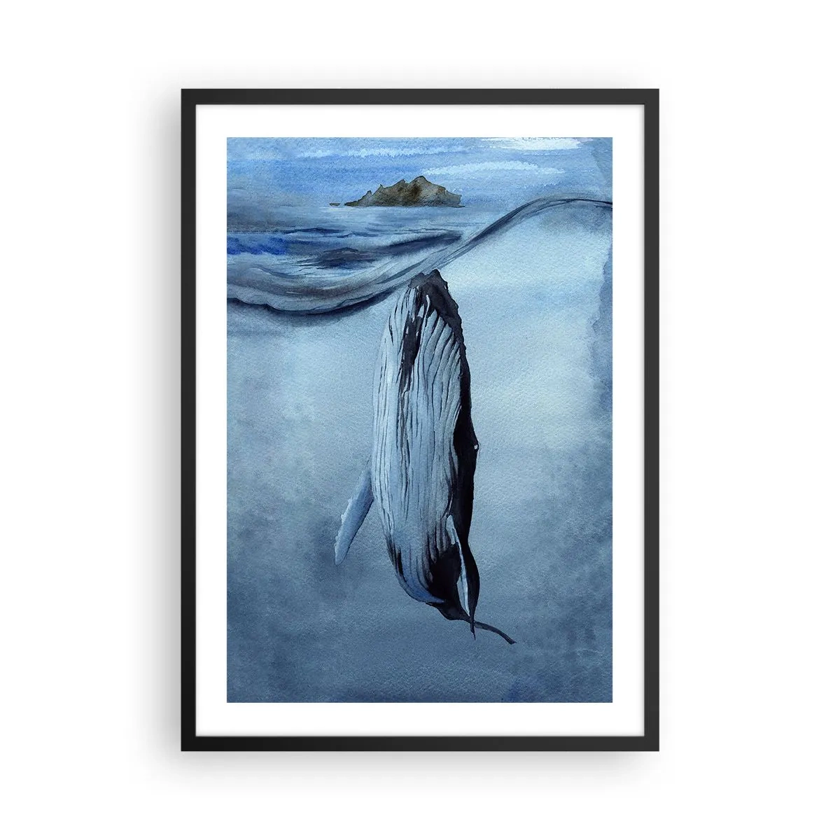 Poster in black frame - whale under the ocean's surface - 50x70cm - Two Worlds of the North - Modern wall decoration for the living room and bedroom ARTTOR