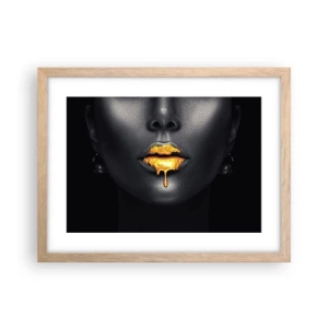 Poster in light oak frame - Golden Lips - 40x30 cm