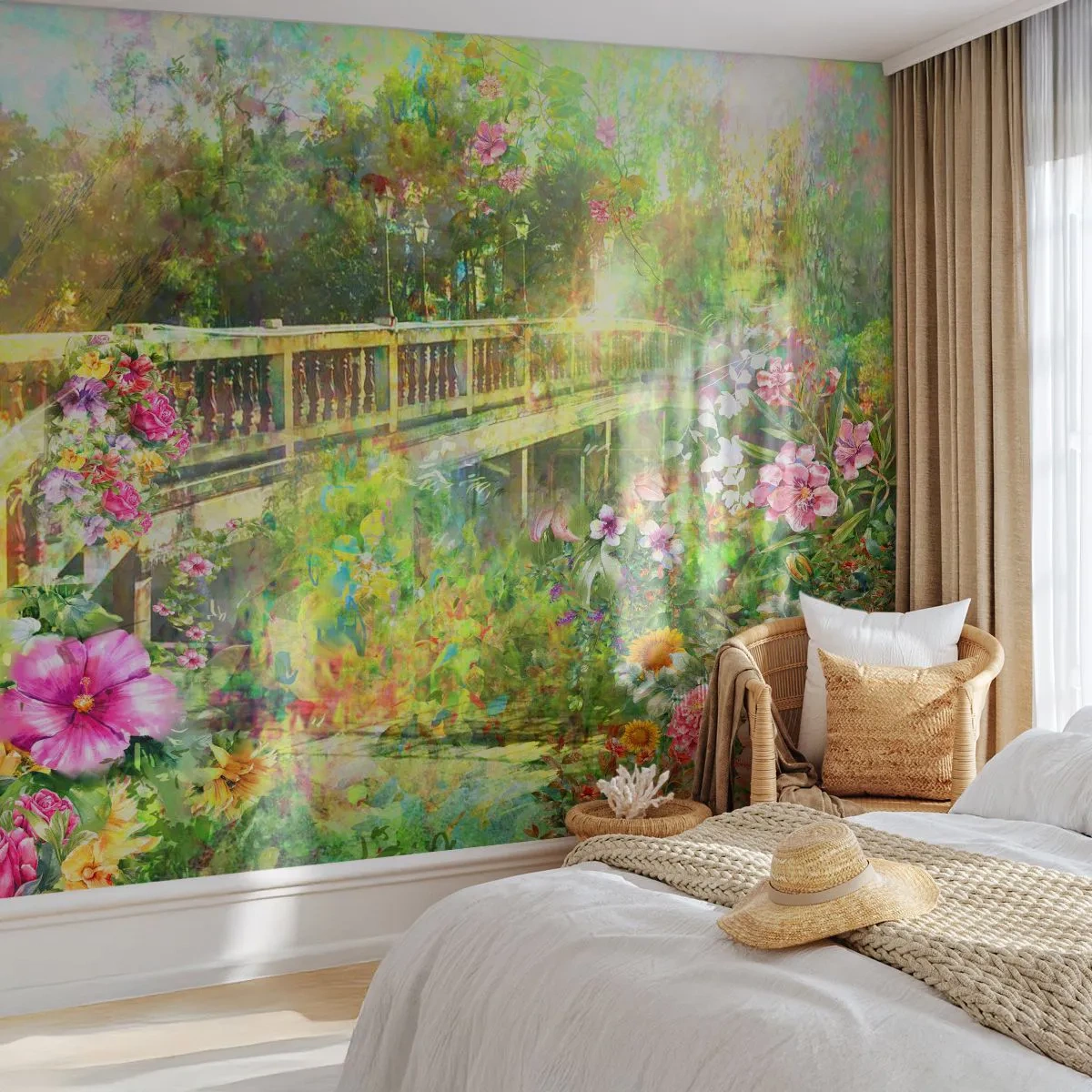 Self-Adhesive Photo Wallpaper Deluxe Sticker - Bridge of Spring Sighs - Landscape, Flowers, Garden - 250x175 cm