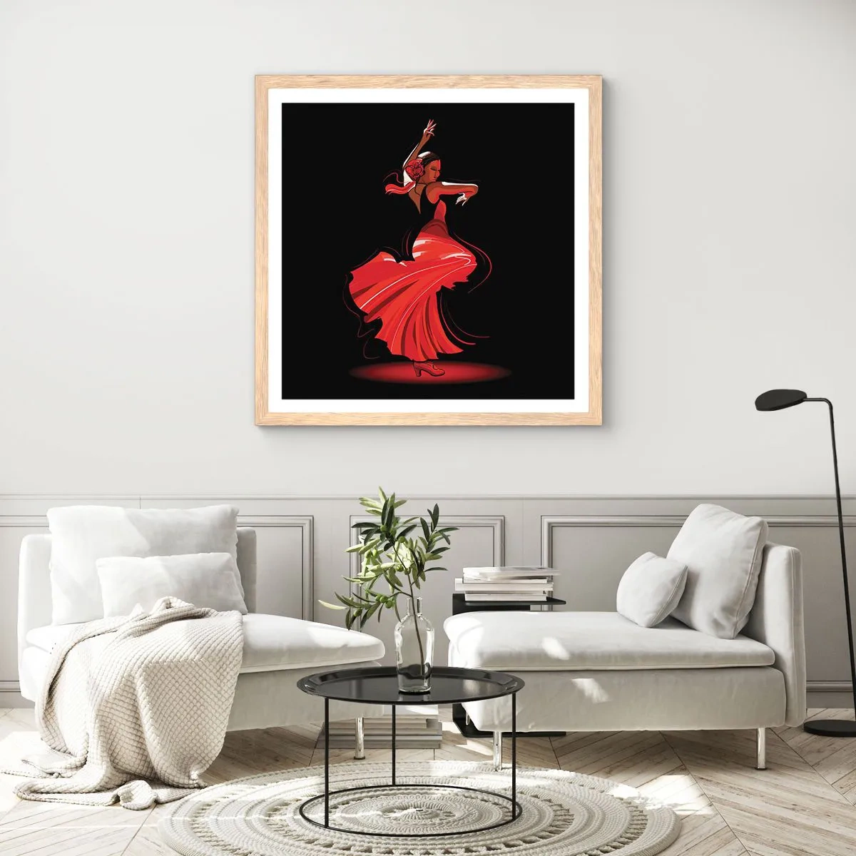 Poster in light oak frame - Fiery Spirit of Flamenco - 60x60 cm