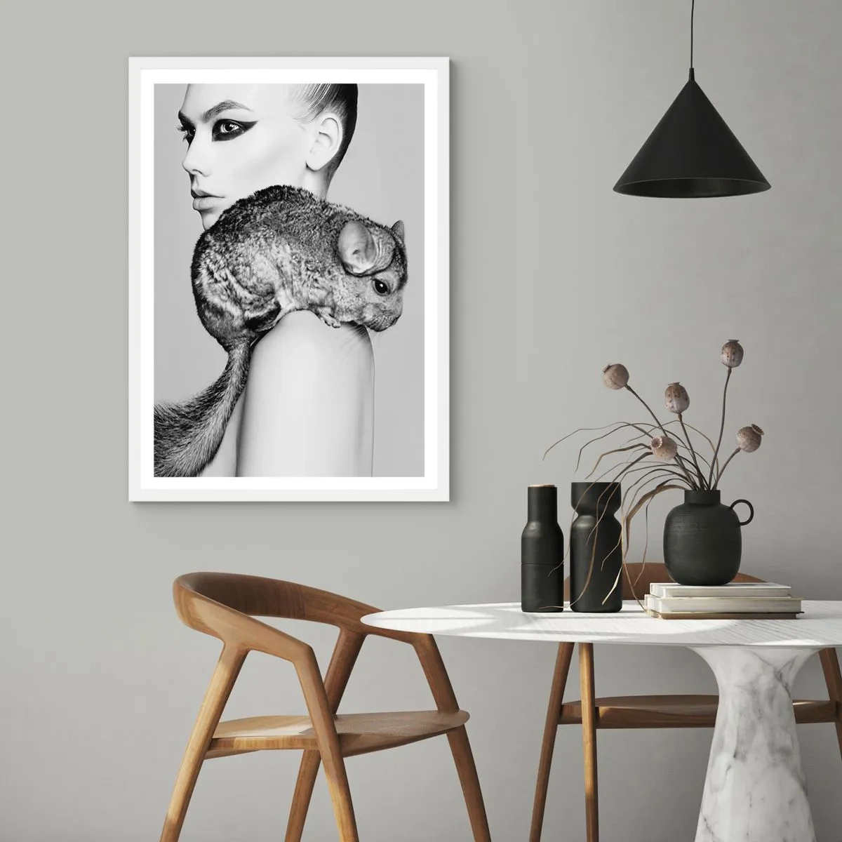 Poster in white frmae - Lady with a Chinchilla - 70x100 cm