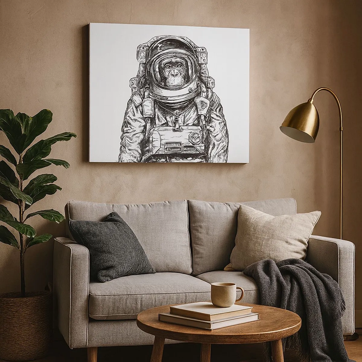 Canvas picture - Graphic of an astronaut in a spacesuit with a monkey head - 70x50cm - Alternative Revolution - Modern wall decoration for the living room and bedroom ARTTOR