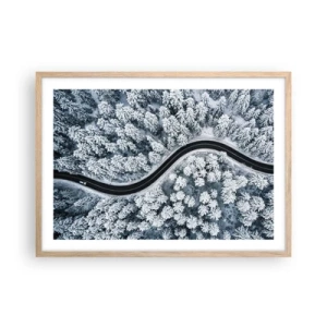 Poster in light oak frame - Through Wintery Forest - 70x50 cm