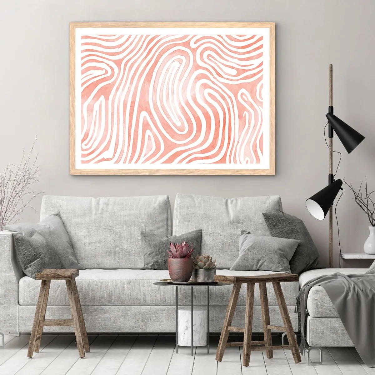 Poster in light oak frame - In a Coral Maze - 100x70 cm