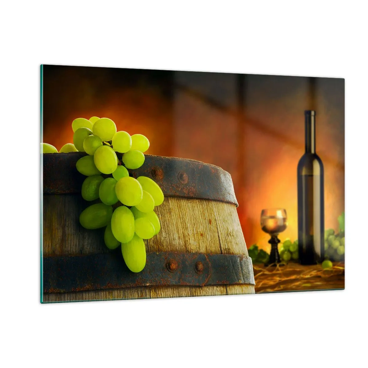 Glass picture - Still Life with a Bottle of Wine and a Bunch of Grapes - 120x80 cm