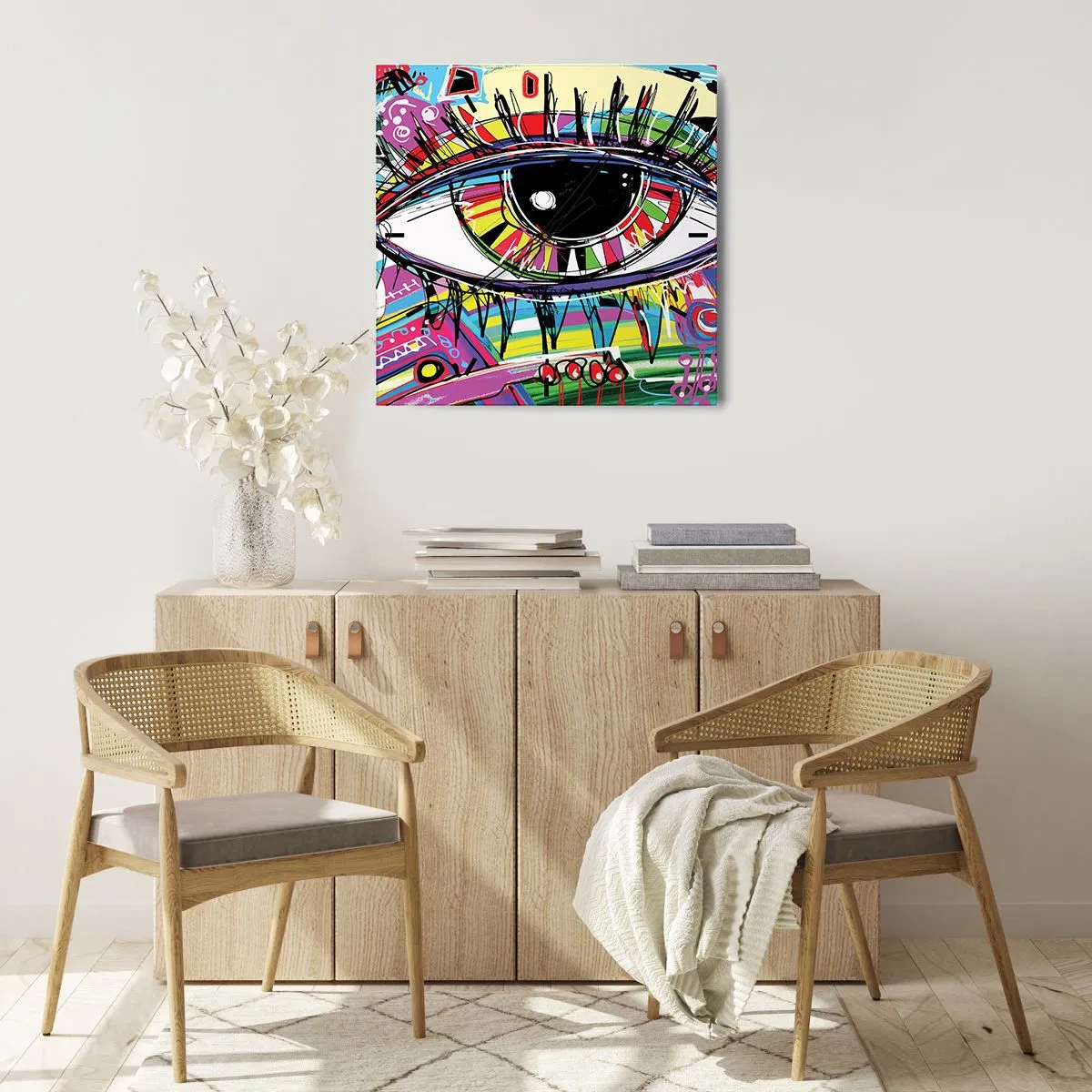 Wall clock - Clock on glass - Colourful Eye - Colourful Soul - 40x40 cm