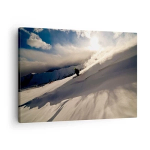 Canvas picture - A skier on a slope surrounded by mountains and snow - 70x50cm - Mountain Challenge Accepted - Modern wall decoration for the living room and bedroom ARTTOR