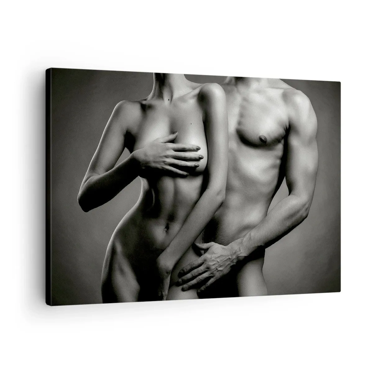 Canvas picture - Black and white representation of female and male bodies in an artistic pose - 70x50cm - Adam and Eve - Modern wall decoration for the living room and bedroom ARTTOR