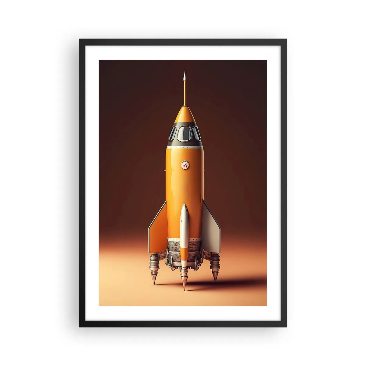 Poster in black frame - A modern space rocket against a background of warm colors. - 50x70cm - It Starts with a Dream - Modern wall decoration for the living room and bedroom ARTTOR