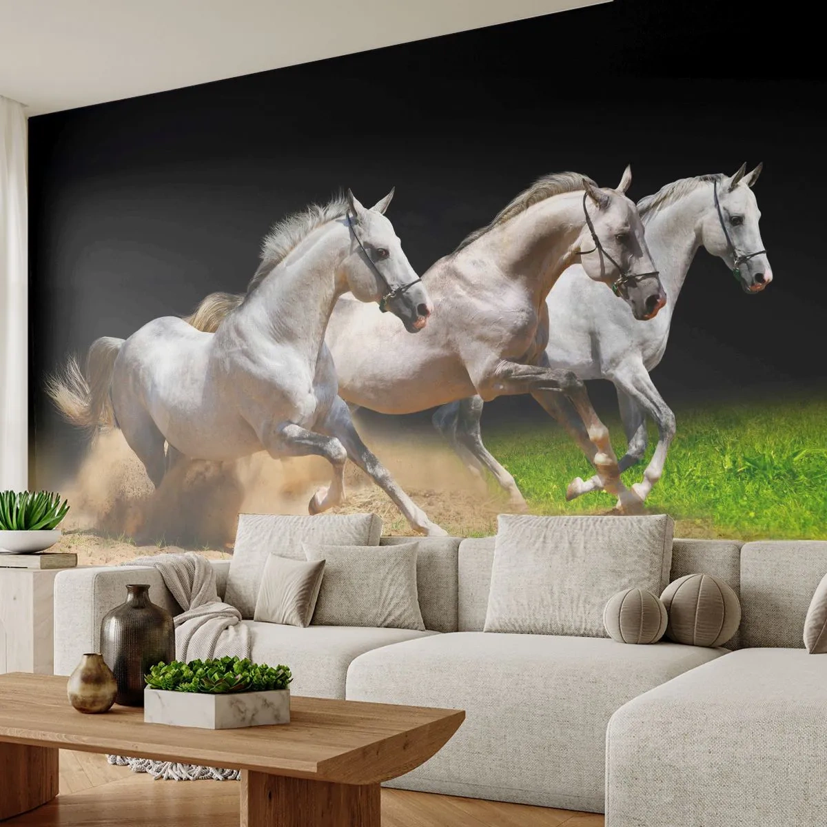 Self-Adhesive Photo Wallpaper Deluxe Sticker - The Three Graces - Horses, Animals, Gallop - 250x175 cm