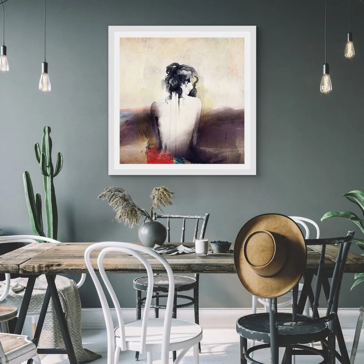 Poster in white frmae - Gentle Lines, Oval Shapes - 50x50 cm