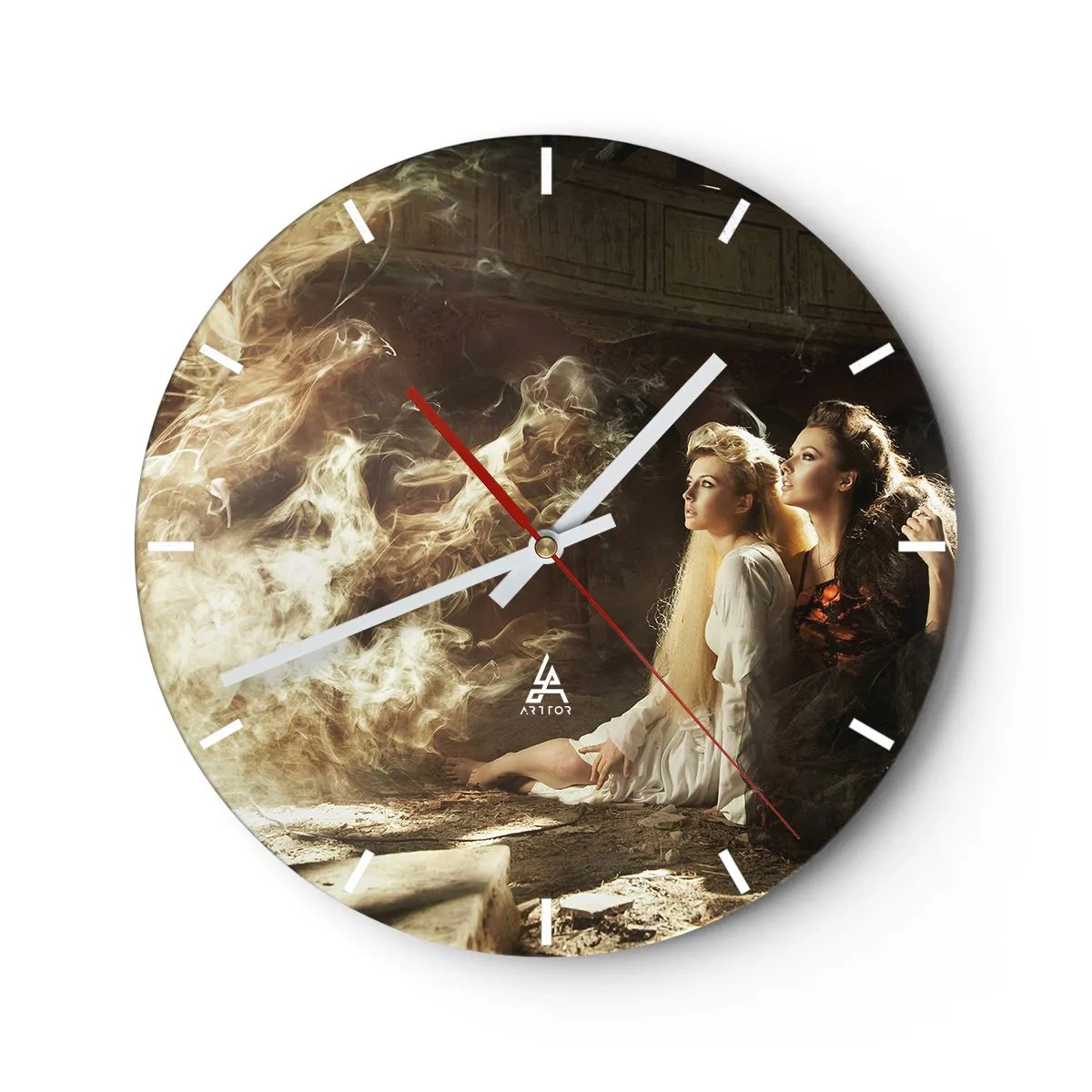 Wall clock - Clock on glass - Two women surrounded by a magical glow - 30x30cm - And There Was Poetry - Modern wall decoration for the living room, kitchen, and bedroom ARTTOR