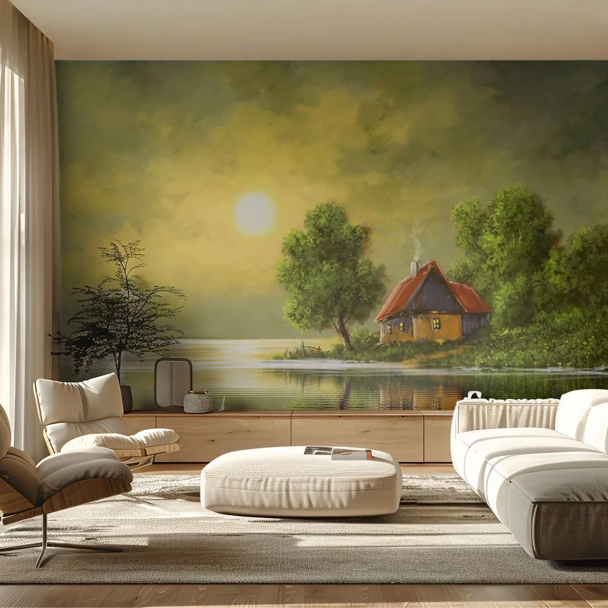Photo Wallpaper Premium Sand - Pretty As a Picture - Landscape, Country cottage, Sailboat - 500x350 cm