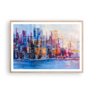 Poster in light oak frame - Joyful Metropolis - 100x70 cm