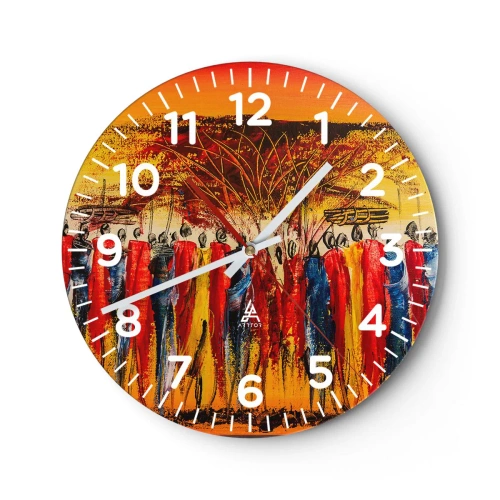 Wall clock - Clock on glass - Marching in the Rhythm of Tam-tam - 30x30 cm