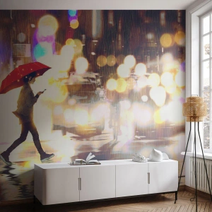 Photo Wallpaper Premium Sand - It Is Sunny Afterall - City, Walk in the rain, Umbrella - 350x256 cm