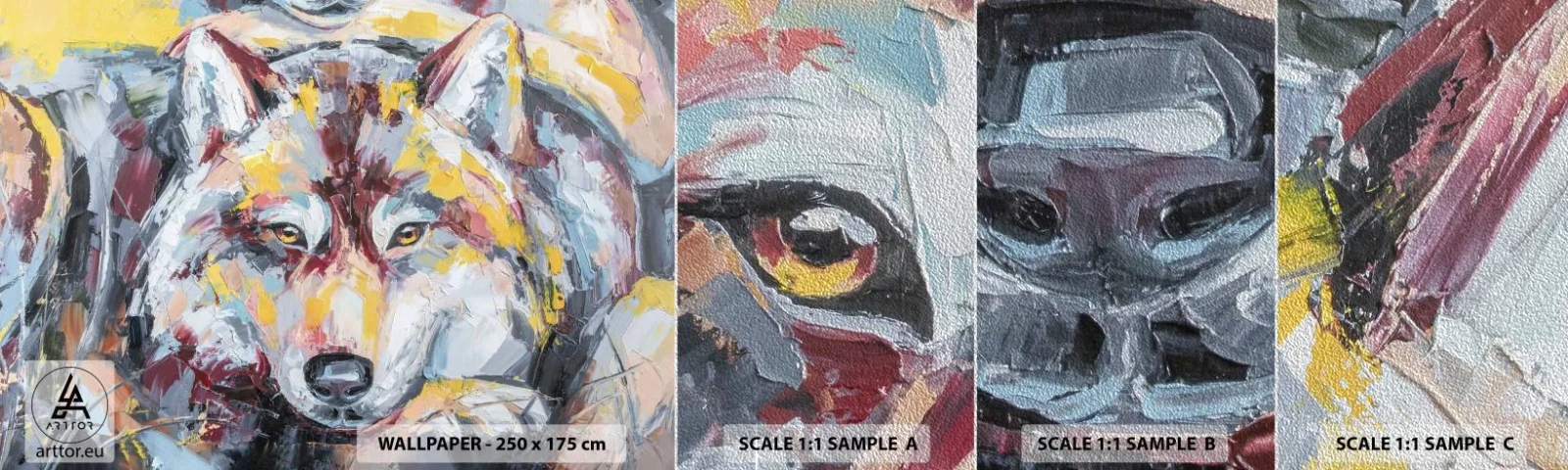 Photo Wallpaper Sample Premium Sand - Wolf Eyes - Abstraction, Wolf, Painting - 100x30 cm