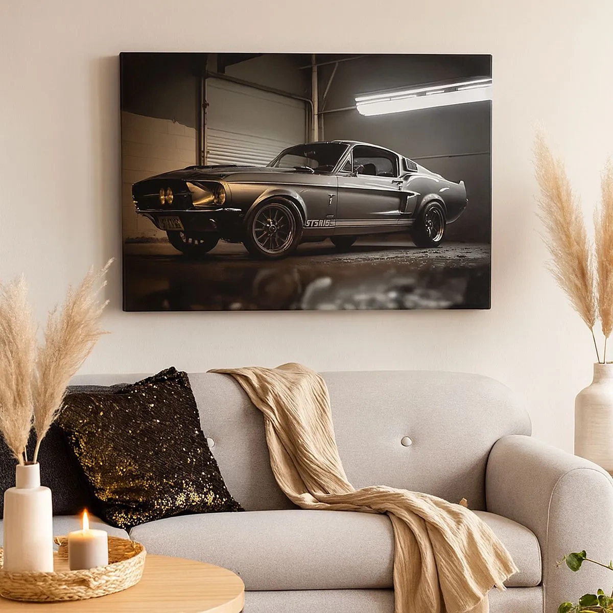 Canvas picture - Classic car in retro garage - 70x50cm - Back to the Future - Modern wall decoration for the living room and bedroom ARTTOR