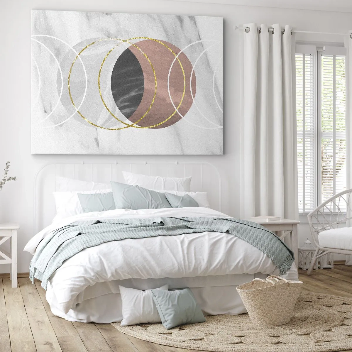 Canvas picture - Abstract geometric composition with circles and metallic details - 70x50cm - Music of the Spheres - Modern wall decoration for the living room and bedroom ARTTOR