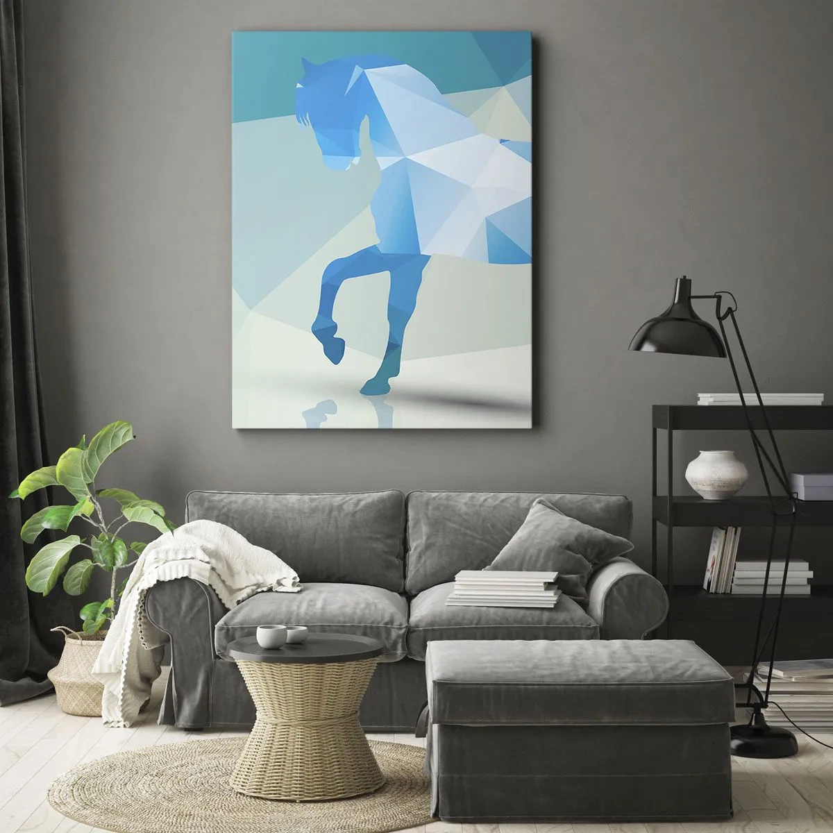 Canvas picture - Geometrical Horse in Turuoise - 80x120 cm