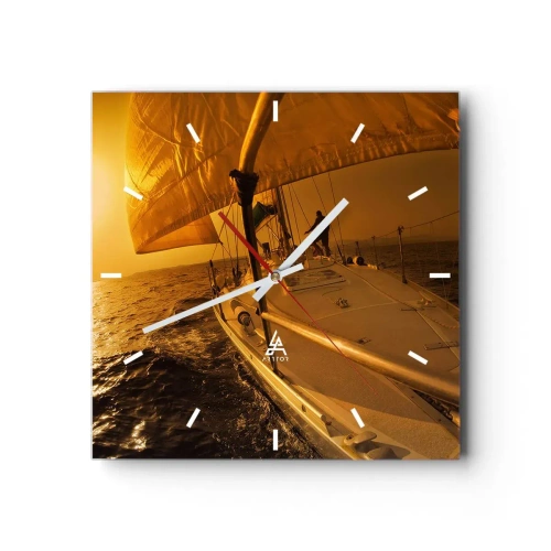 Wall clock - Clock on glass - Golden Evening after a Colourful Day - 40x40 cm