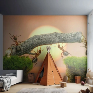 Photo Wallpaper Standard Eco - Joyful, Mutual Work - Nature, Ants, Sunset - 300x210 cm