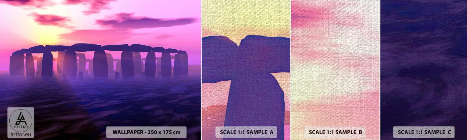 Photo Wallpaper Sample Premium Canvas - Secret at a Foggy Dawn - Architecture, Stonehenge, Stone Circles - 100x30 cm