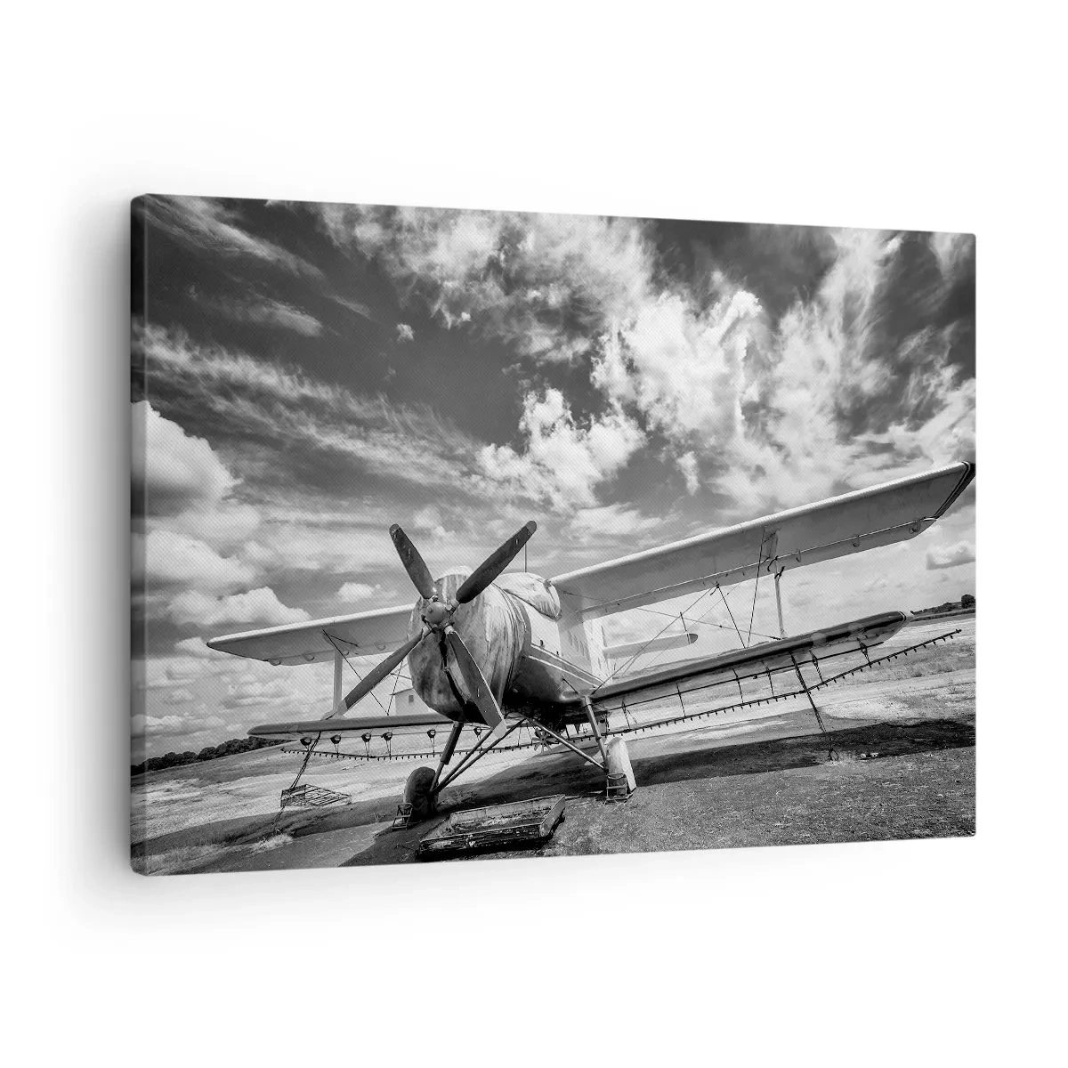 Canvas picture - An old plane at the airport in black and white - 70x50cm - I Can't Wait! - Modern wall decoration for the living room and bedroom ARTTOR