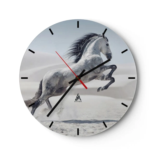 Wall clock - Clock on glass - A jumping Arabian horse against a desert background - 30x30cm - Arabic Prince - Modern wall decoration for the living room, kitchen, and bedroom ARTTOR