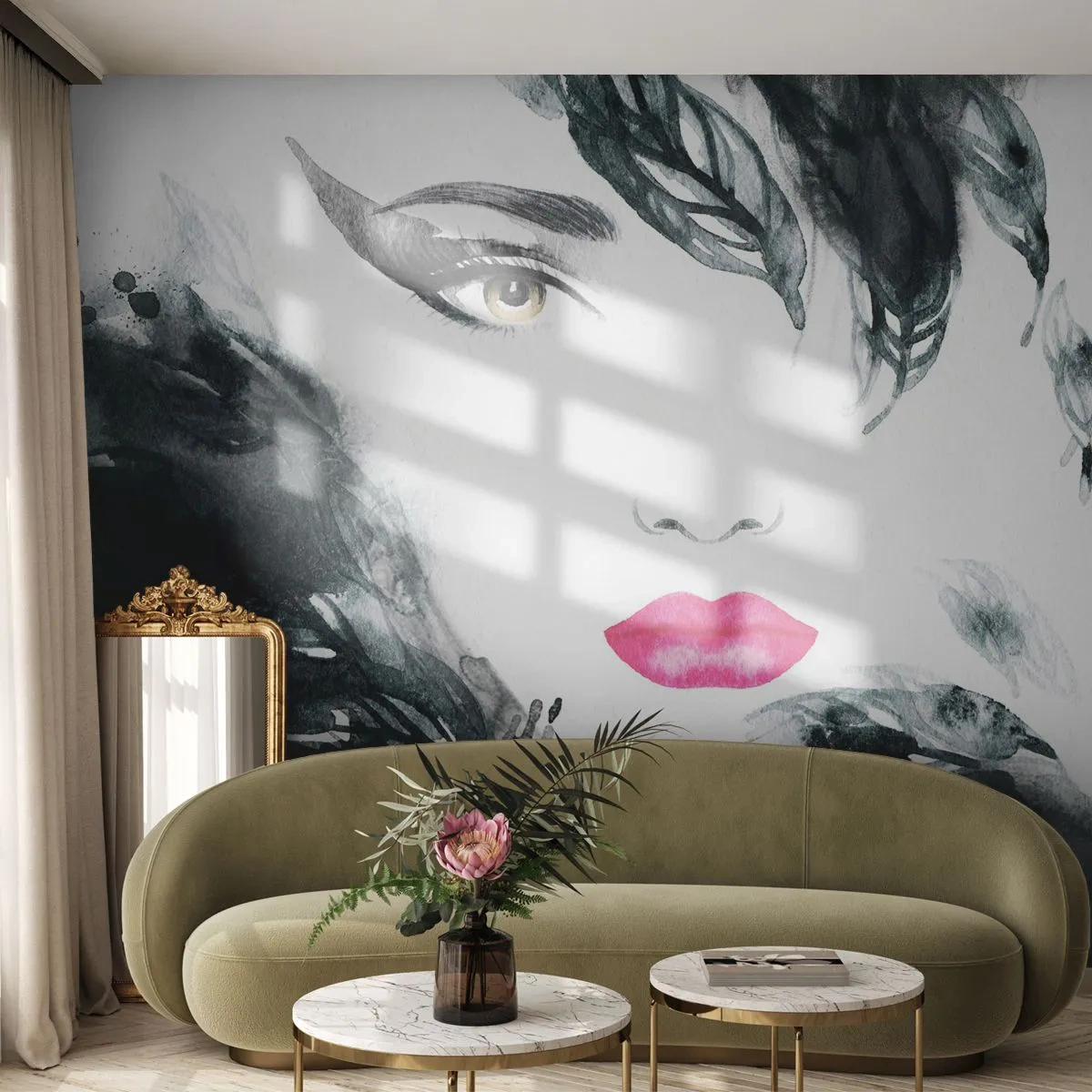 Photo Wallpaper Standard Eco - Watch out for Femme Fatale! - Abstraction, Woman's Face, Portrait of a Woman - 300x210 cm