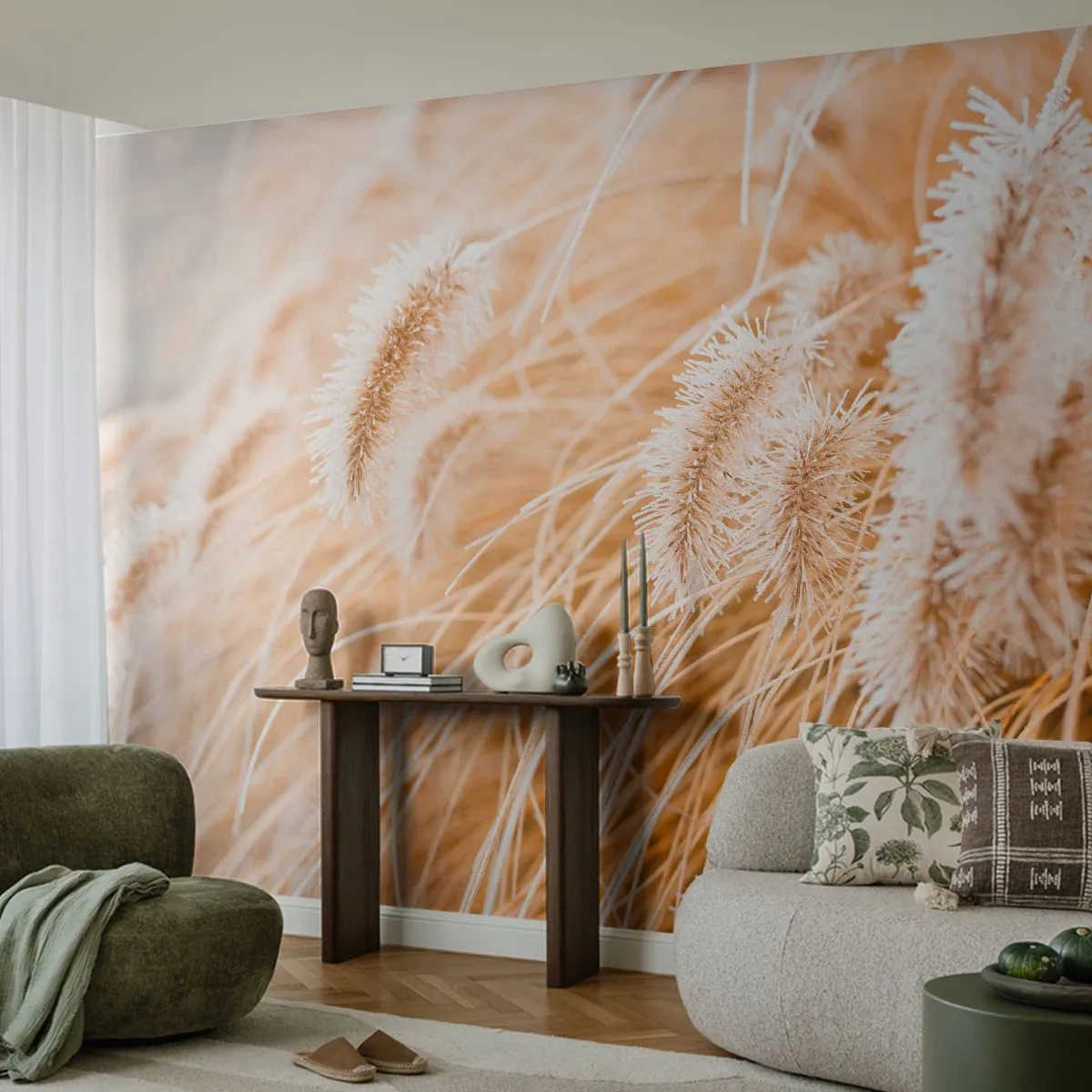 Self-Adhesive Photo Wallpaper Deluxe Sticker - Golden Rustling of Grass - Pampas Grass, Meadow, Nature - 250x175 cm