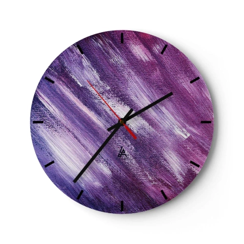 Wall clock - Clock on glass - Abstract brushstrokes in shades of purple and pink - 30x30cm - When a Sunny Wind Is Blowing - Modern wall decoration for the living room, kitchen, and bedroom ARTTOR