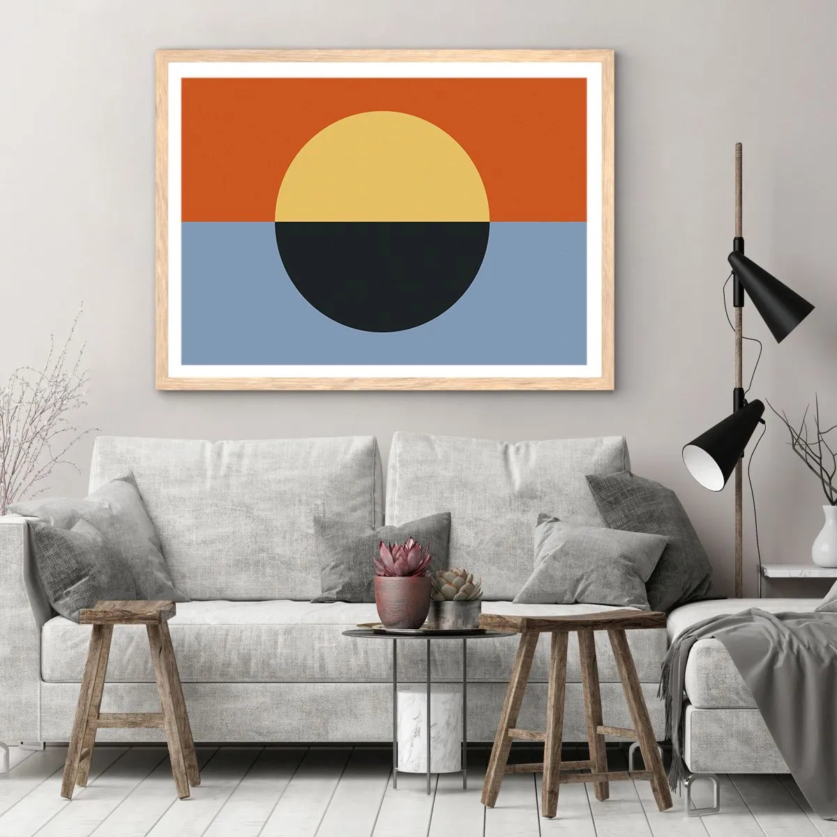 Poster in light oak frame - Composition of Warm and Cool - 70x50 cm