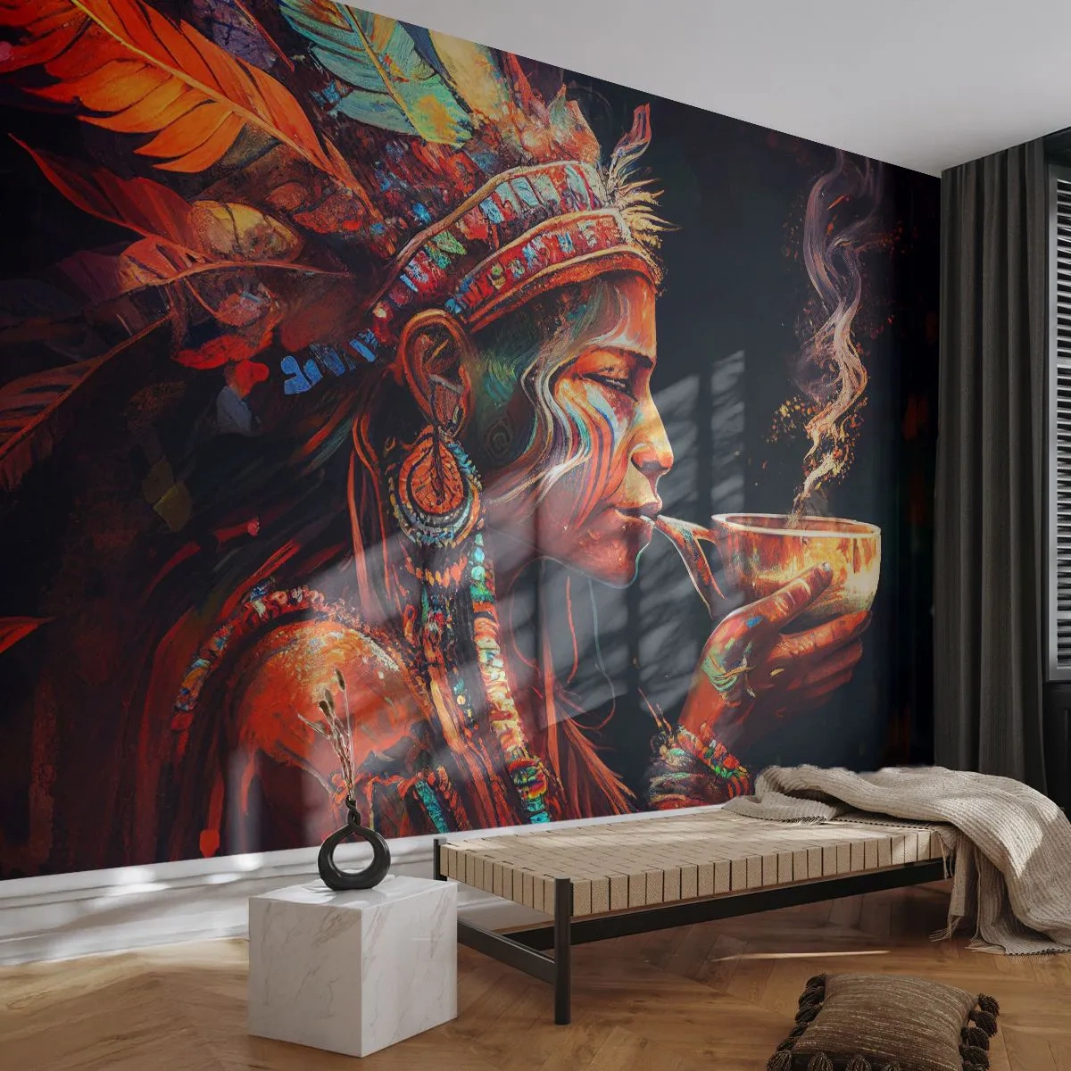 Self-Adhesive Photo Wallpaper Deluxe Sticker - Magical Ritual - Shaman, Indian, Ayahuasca - 100x70 cm