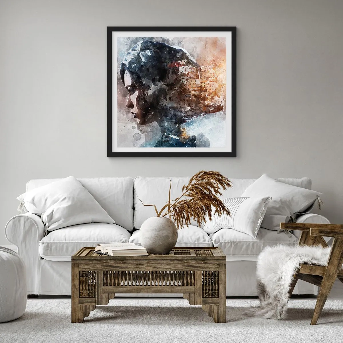 Poster in black frame - Tale about a Girl with a City in the Background - 40x40 cm