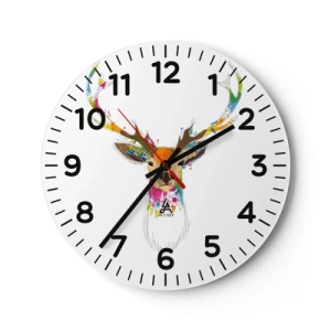 Wall clock - Clock on glass - Deer Bathed in Colour - 40x40 cm