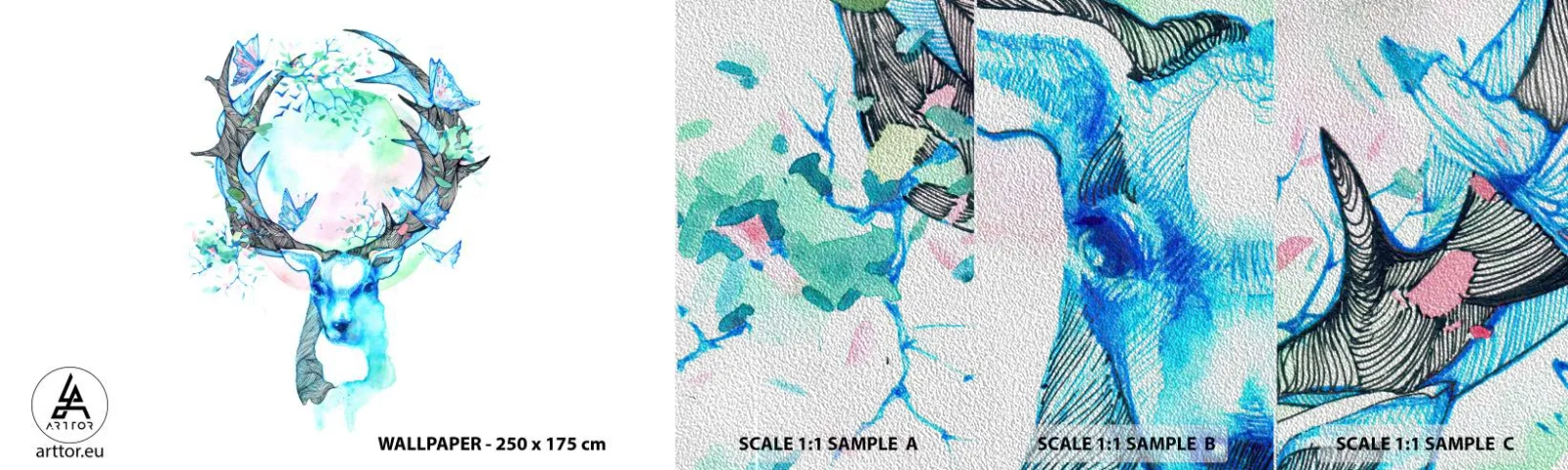 Photo Wallpaper Sample Premium Sand - Power and Gentleness of Nature - Abstraction, Deer, Nature - 100x30 cm