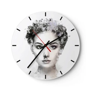 Wall clock - Clock on glass - Artistic portrait of a woman with blur and texture effects - 30x30cm - Extremely Stylish Portrait - Modern wall decoration for the living room, kitchen, and bedroom ARTTOR