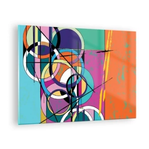 Glass picture - Colorful abstraction with geometric shapes and circles - 70x50cm - Wheels Go Round and Round - Modern wall decoration for the living room and bedroom ARTTOR