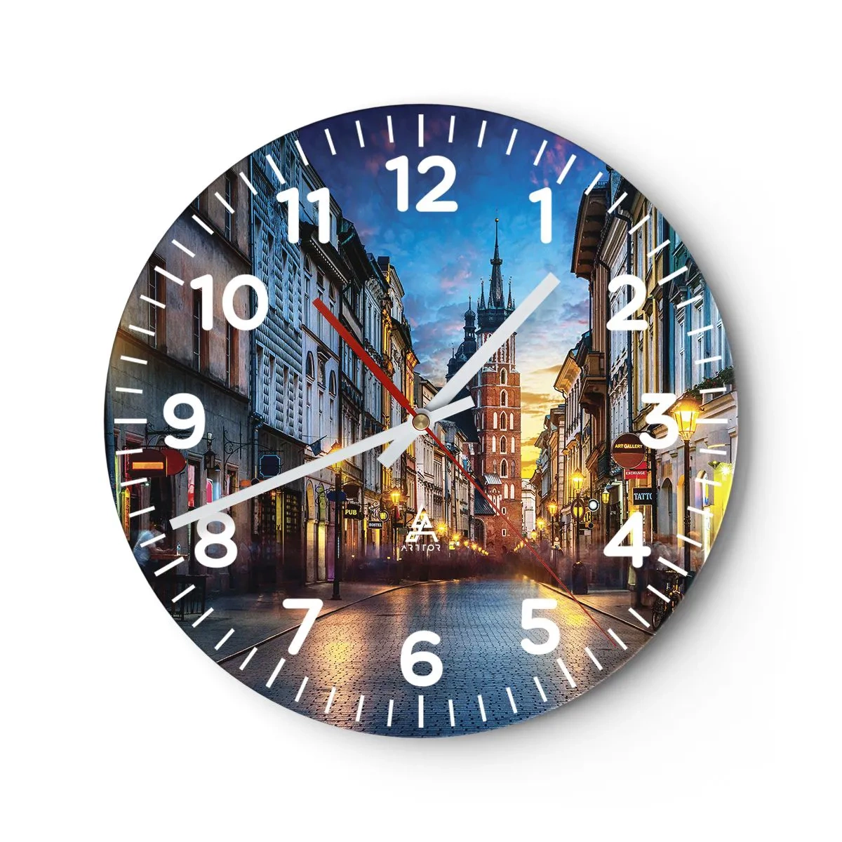 Wall clock - Clock on glass - Charm of Cracow - 40x40 cm