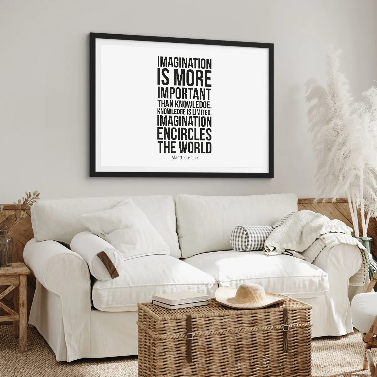 Poster in black frame - Einstein about Power of Imagination - 100x70 cm