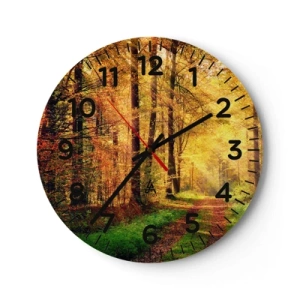 Wall clock - Clock on glass - Forest Golden silence - 30x30 cm