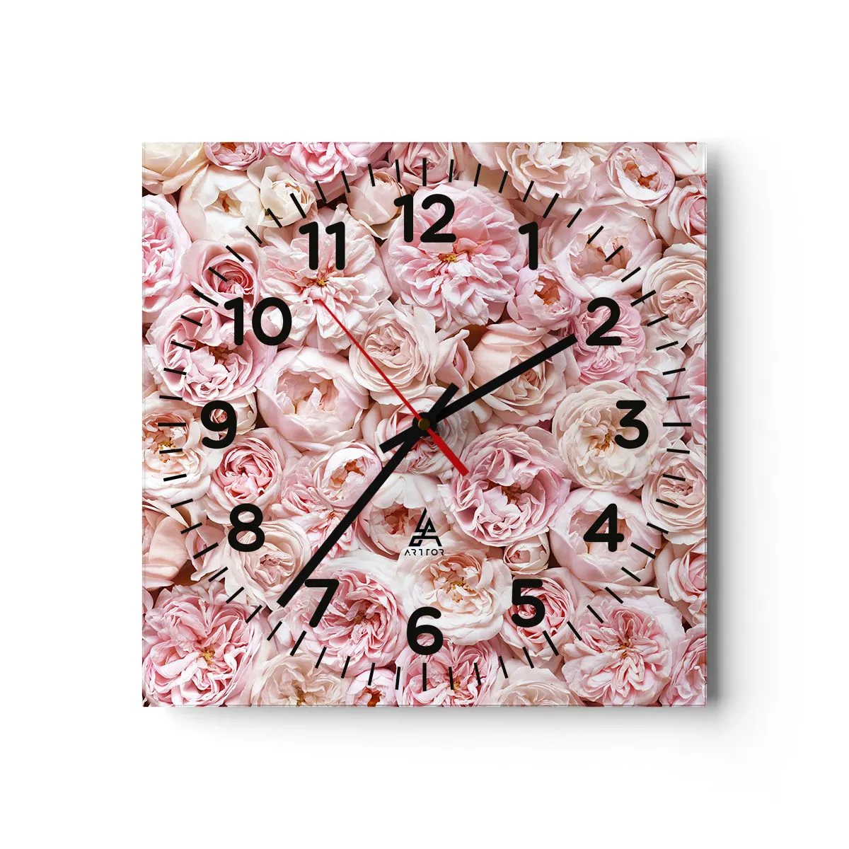 Wall clock - Clock on glass - Decked with Roses - 40x40 cm