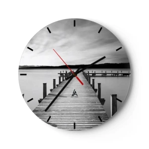 Wall clock - Clock on glass - A wooden pier leading into the depths of a tranquil lake - 30x30cm - Lake of Peace - Modern wall decoration for the living room, kitchen, and bedroom ARTTOR