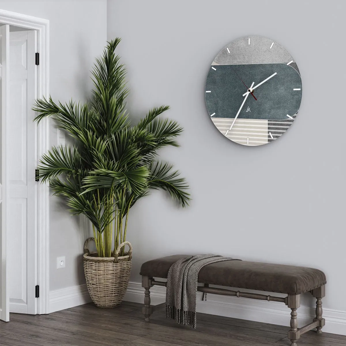 Wall clock - Clock on glass - Geometric composition with horizontal stripes - 30x30cm - Levelled Composition - Modern wall decoration for the living room, kitchen, and bedroom ARTTOR