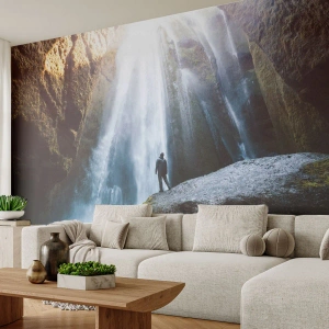 Self-Adhesive Photo Wallpaper Deluxe Sticker - Proportions Resumed - Waterfall, Rocks, Cave - 350x256 cm