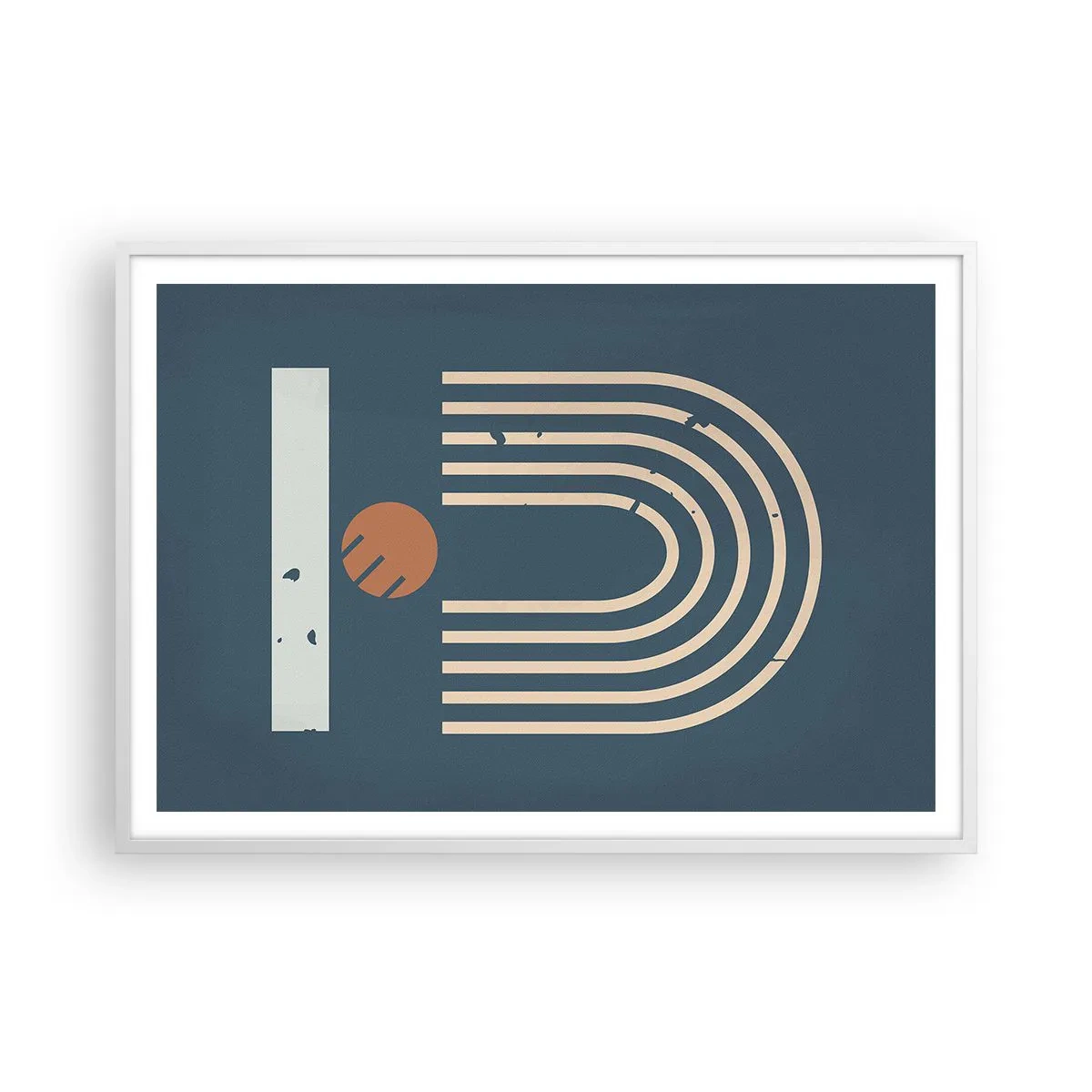 Poster in white frmae - Geometry on Navy Blue - 100x70 cm