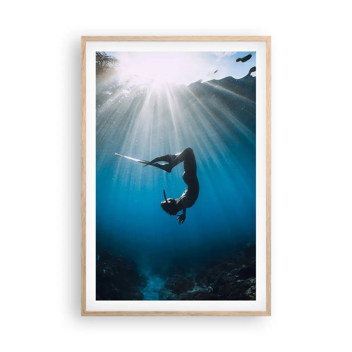 Poster in light oak frame - Underwater dance - 61x91 cm