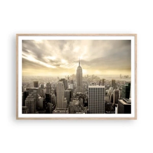 Poster in light oak frame - New York Woven in Grey - 100x70 cm